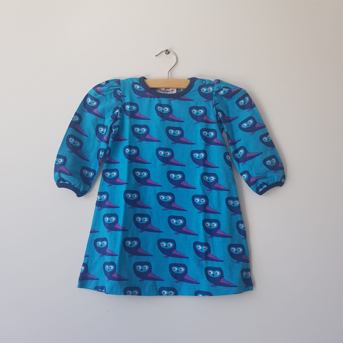 Mini Cirkus - Dress Long Sleeve Owl Blue Jurk Lange Mouwen Uilen Blauw