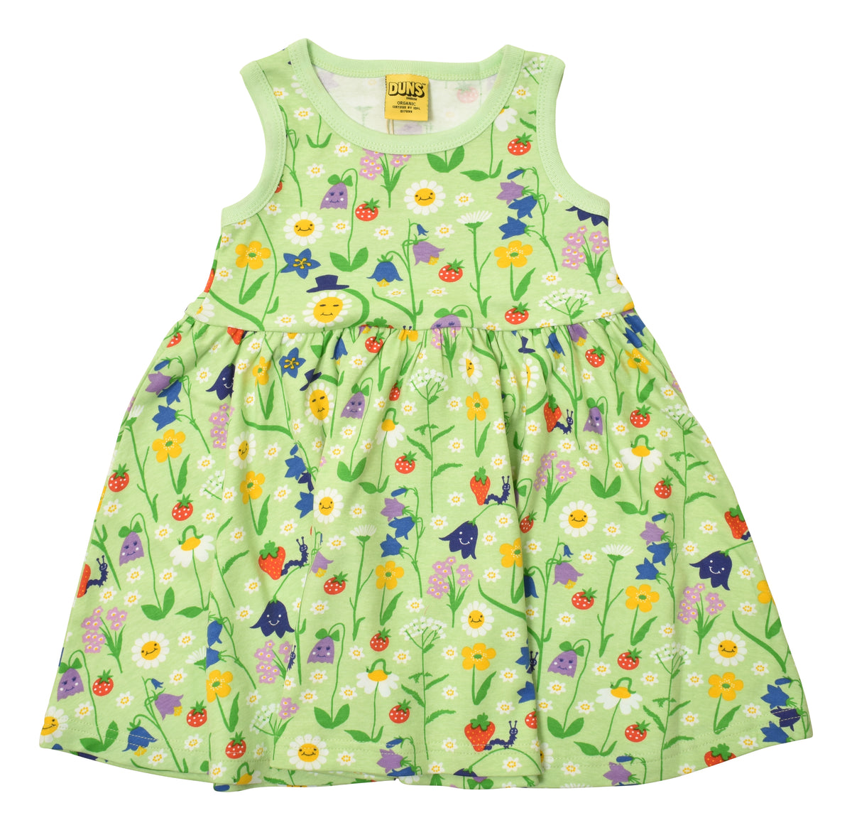 Duns Sweden - Sleeveless Gatherdress  - Mouwloze Zwierjurk Happy Flower Patina Green