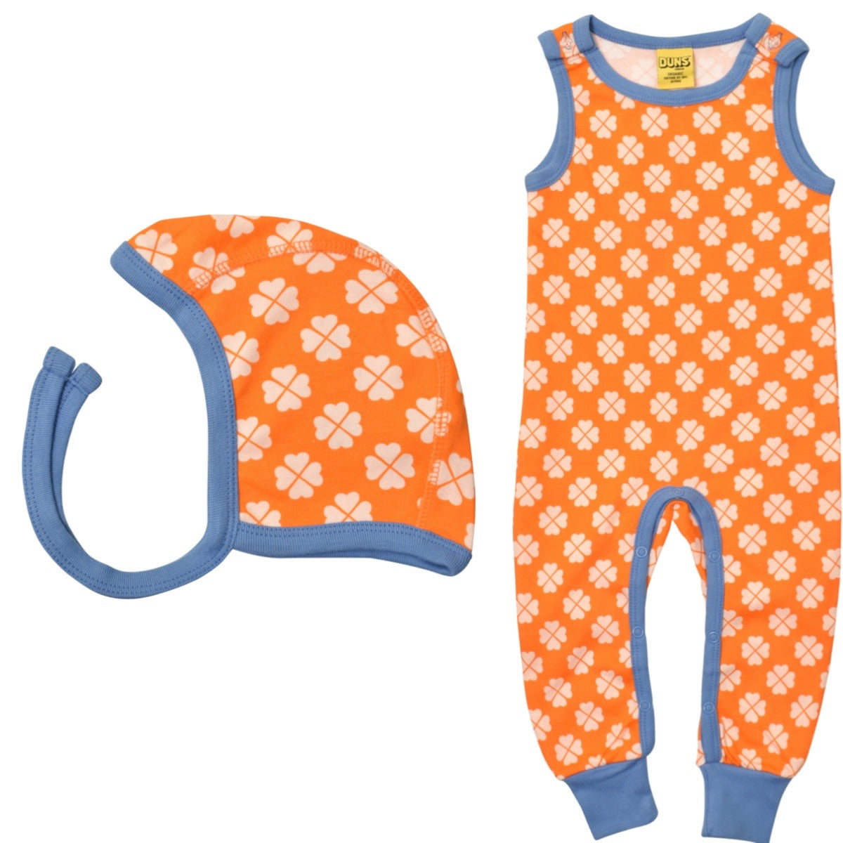 Duns Sweden - SET C Dungarees + Babycap Clover Vibrant Orange