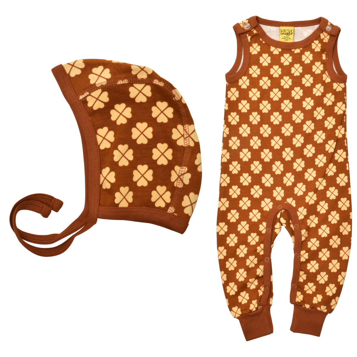 Duns Sweden - SET Dungarees + Babycap Clover Brown