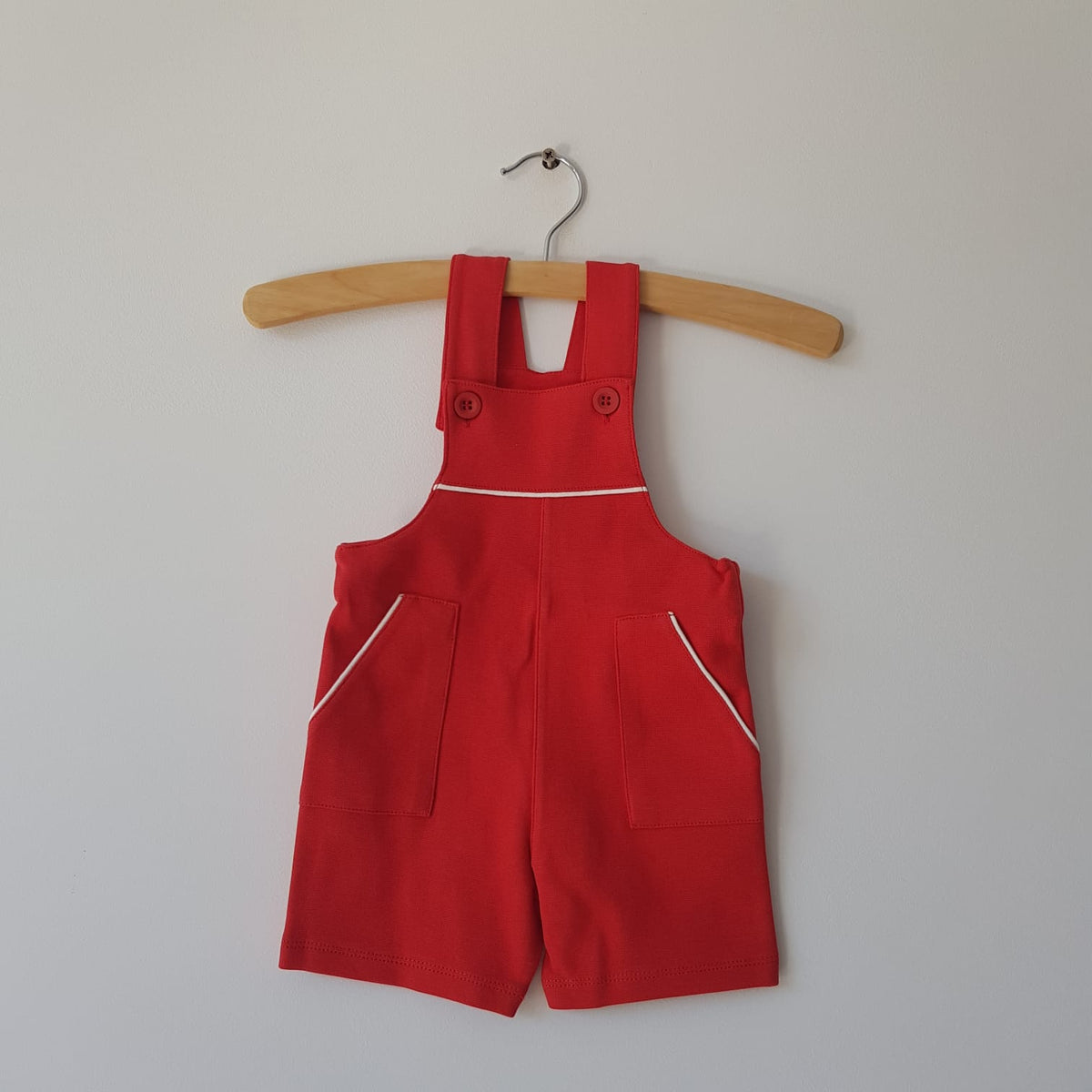 This is a Color - Summer Salopette Suit Short Red Summer Dungarees Short Leg Red