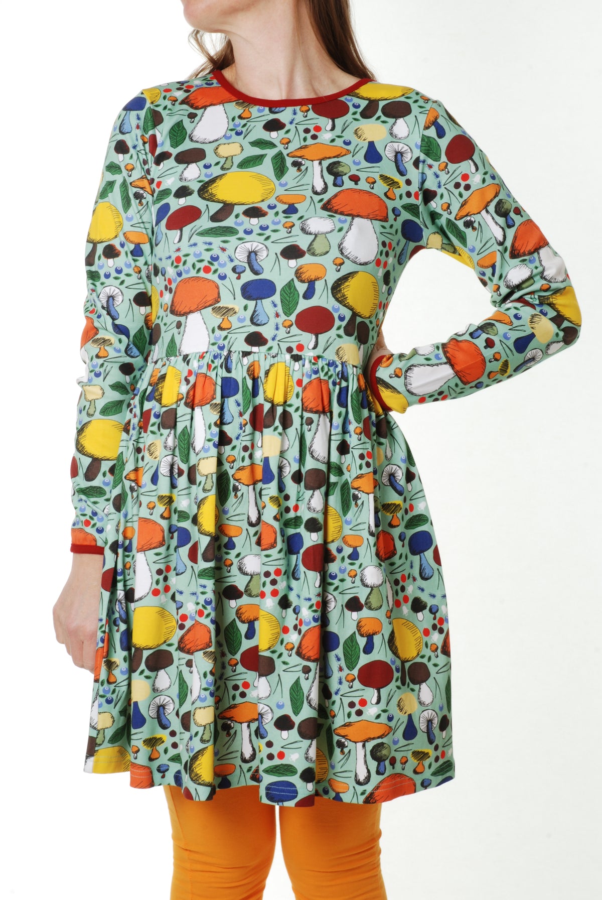 Duns Sweden - LADIES Gather Dress Mushroom Forest Jade - Mushroom Swing Dress