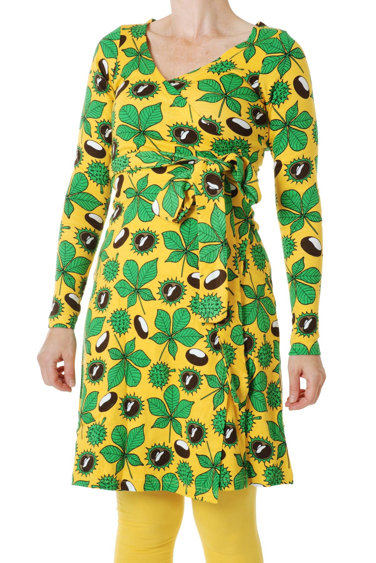 Duns Sweden 성인용 롱슬리브 랩 드레스 밤색 노란색