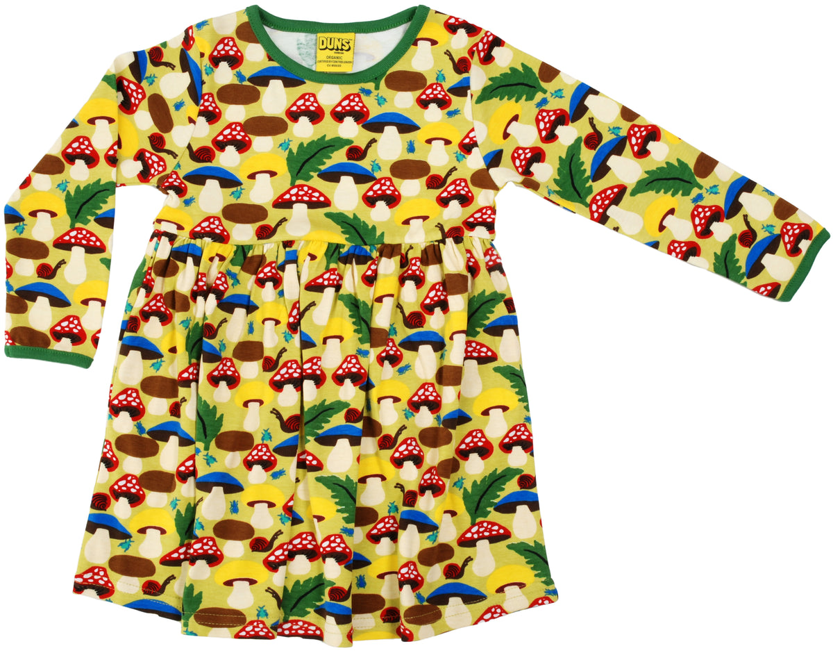 Duns Sweden - Longsleeve Gather Dress/Swing Dress Mushrooms Green - Mushrooms