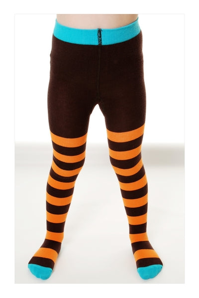 Duns Sweden Tights Brown/Orange Turquoise Toe - Orange/Brown striped Tights