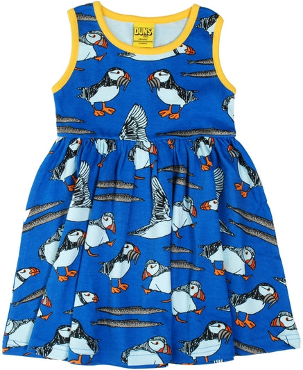 Duns Sweden - Sleeveless Gather Dress Puffin Blue - Swing Dress Puffins Blue