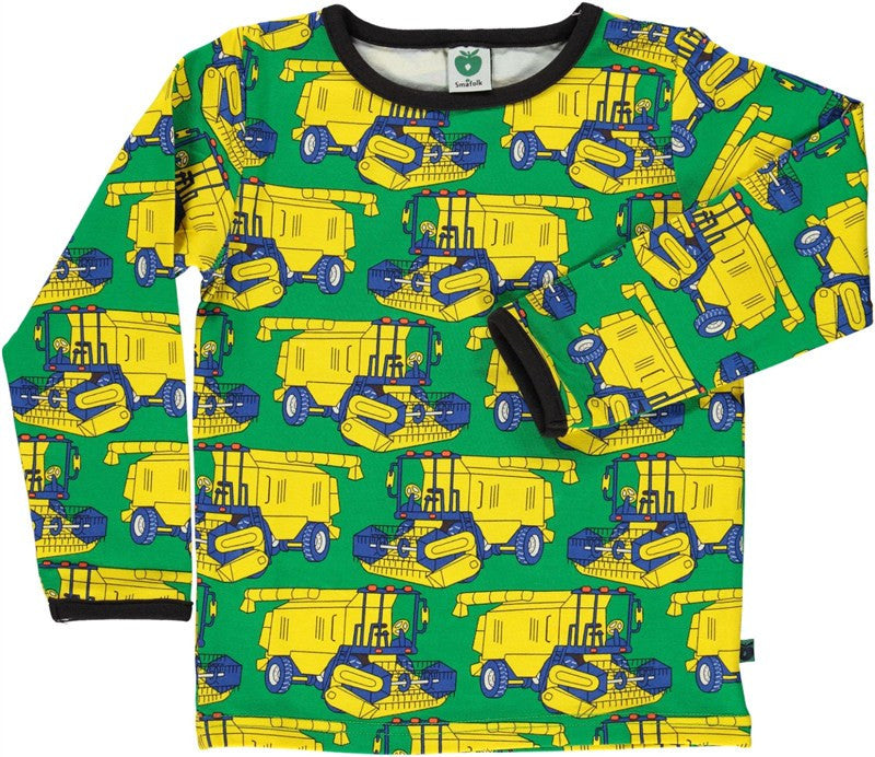 Smafolk - Longsleeve Green Yellow Combines - Green with Yellow Agricultural Machinery