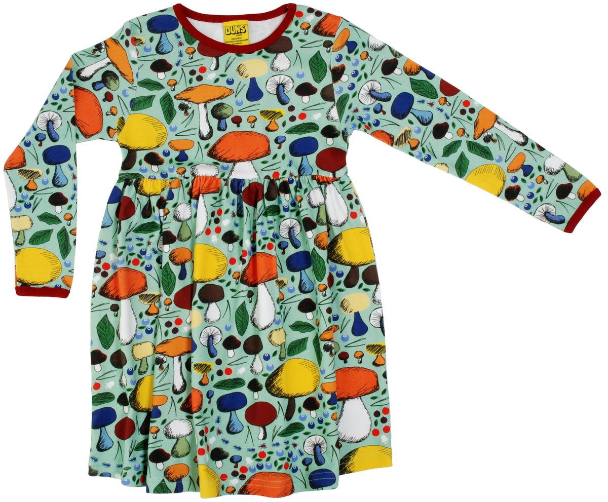 Duns Sweden - Longsleeve Gather Dress Mushroom Forest Jade - Mushroom Swing Dress